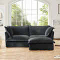 Slipcovered Sectional 2 Seater Sofa Couch with Convertible Ottoman, Wide and Deep Seat L Shaped Sofa with Detachable Cover and Soft Multiple Big Pillows,Gray Corduroy Fabric