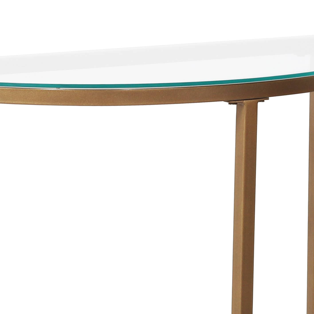 D-Shaped Console Table with Glass Top and Golden Base