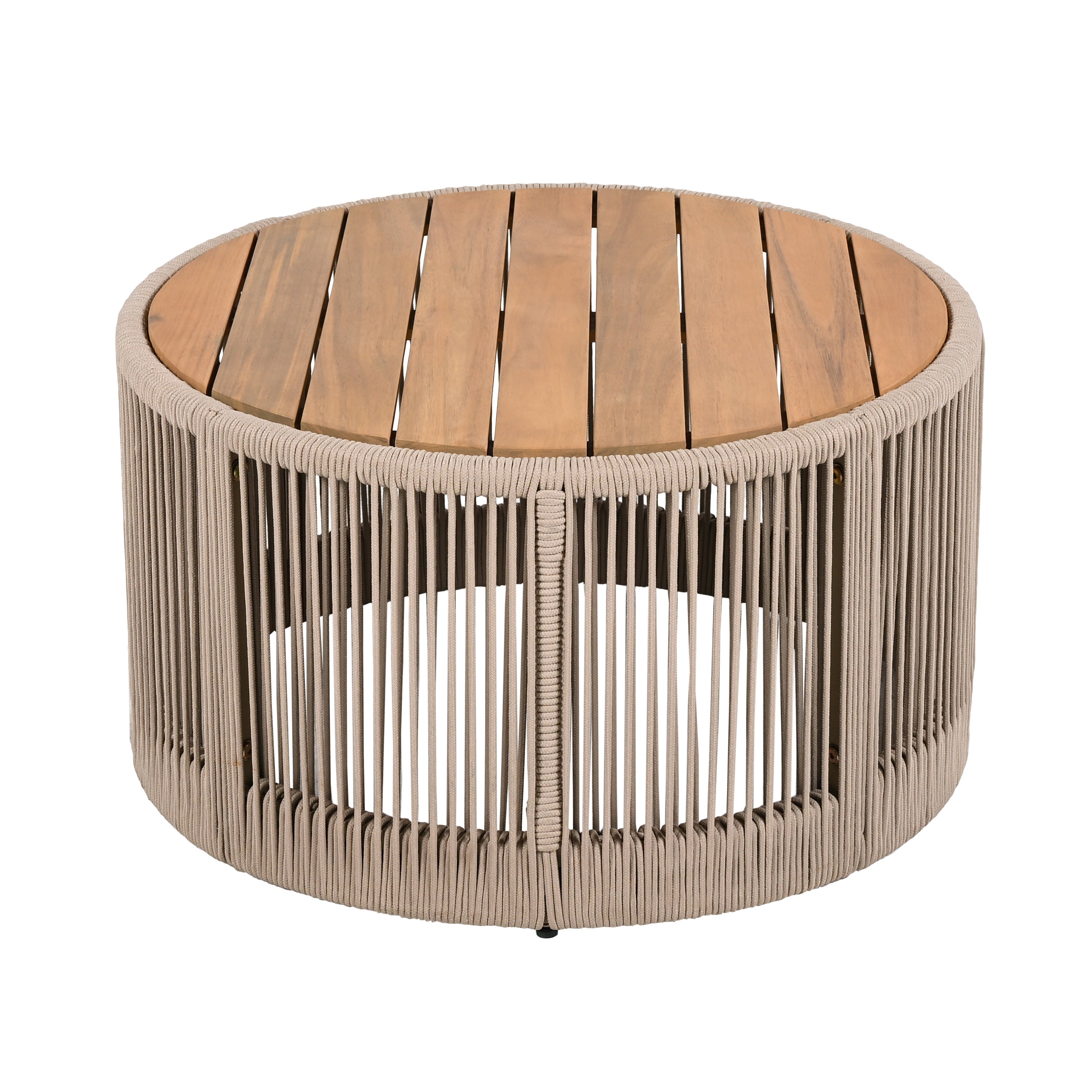 Outdoor Rattan rope & Acacia Wood Coffee Table - Patio Balcony Furniture for Garden, Yard, Balcony - Weather Resistant(Rope Beige, Natural Iron)