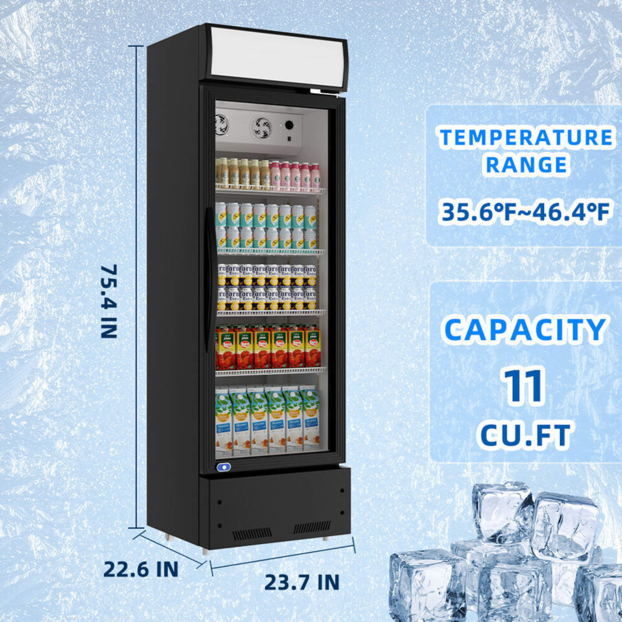 Heavy Duty Commercial Single Glass Door Refrigerator With LED Lights, 23" (SAK43533)