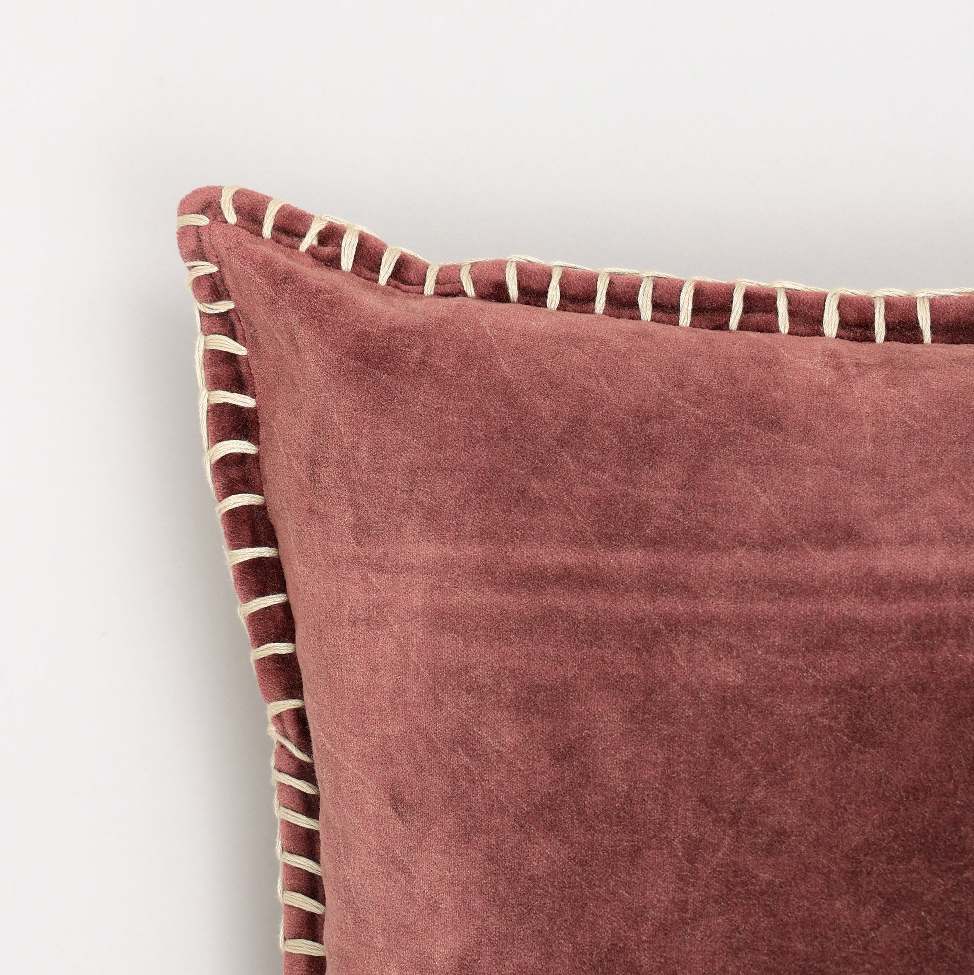 Stonewashed Cotton Velvet Throw Pillow with Decorative Handstiched Edges-19X19'