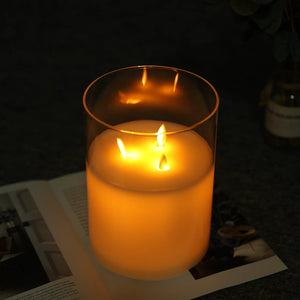 JHY DESIGN 8-inch high 3-wick glass battery-operated flameless candle, white