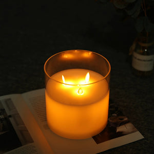 6'' High 3-Wick Glass Battery-Operated Flameless Candles by JHY DESIGN, amber glass with warm glow.