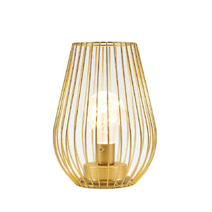8-inch tall cage-shape table lamp, gold finish, battery-operated by JHY DESIGN