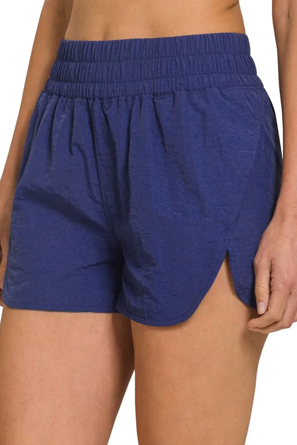 Zenana Windbreaker Smocked Waistband Running Shorts