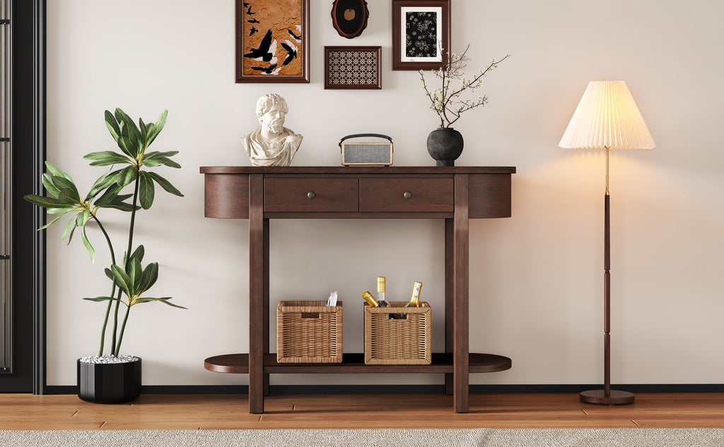 TREXM Elegant Retro Console Table with Curved Design and Smooth Glaze for Entryways, Living Rooms and hallways (Espresso)