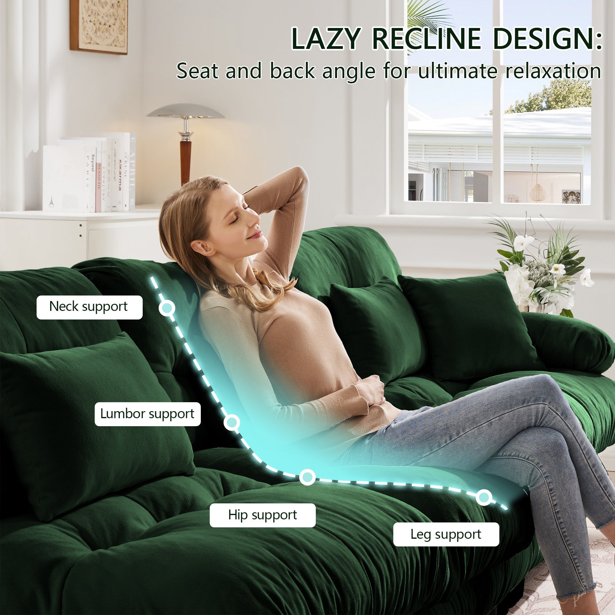 Free Combination Modular Sectional Sofa,U Shaped Couch for Living Room, 4-Seater Comfy Cloud Couch with 2 Ottomans, Chenille Green