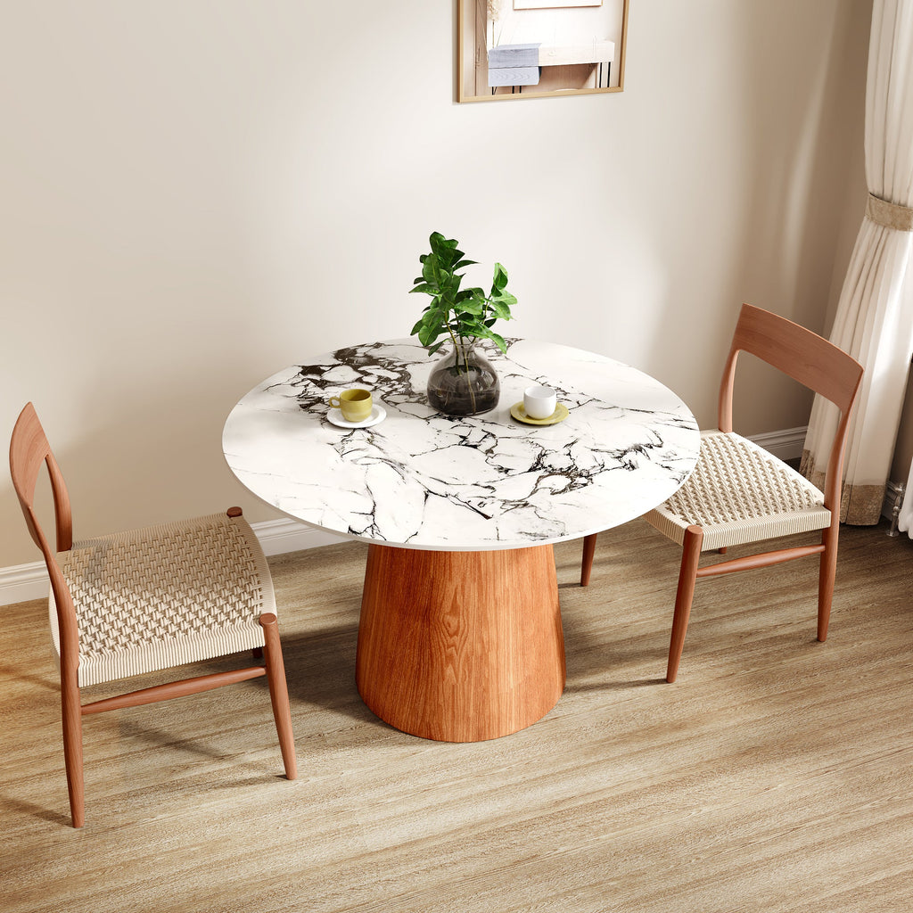 Small Round Solid Wood Pedestal Dining Table Table 43' For 2-4 People -  White Black