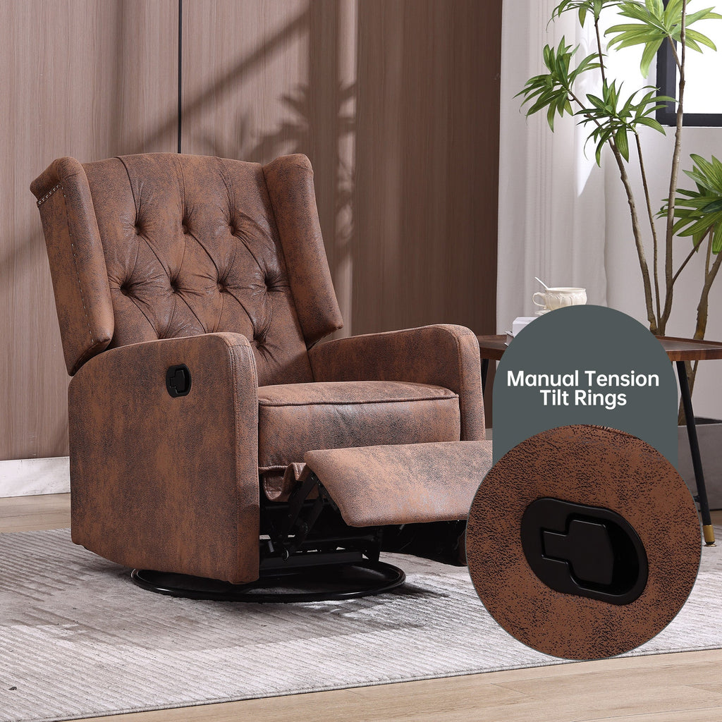 COOLMORE Rocking Recliner Chair,360 Degree Swivel Nursery Rocking Chair,Glider Chair,Modern Small Rocking Swivel Recliner Chair for Bedroom,Living Room Chair Home Theater Seat (Coffee)