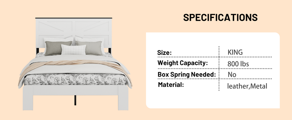 Full Bed Frame Headboard , Wood Platform Bed Frame , Noise Free,No Box Spring Needed and Easy Assembly Tool,Large Under Bed Storage,White