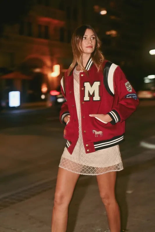 MABLE M Bomber Varsity Jacket with Patch Detail