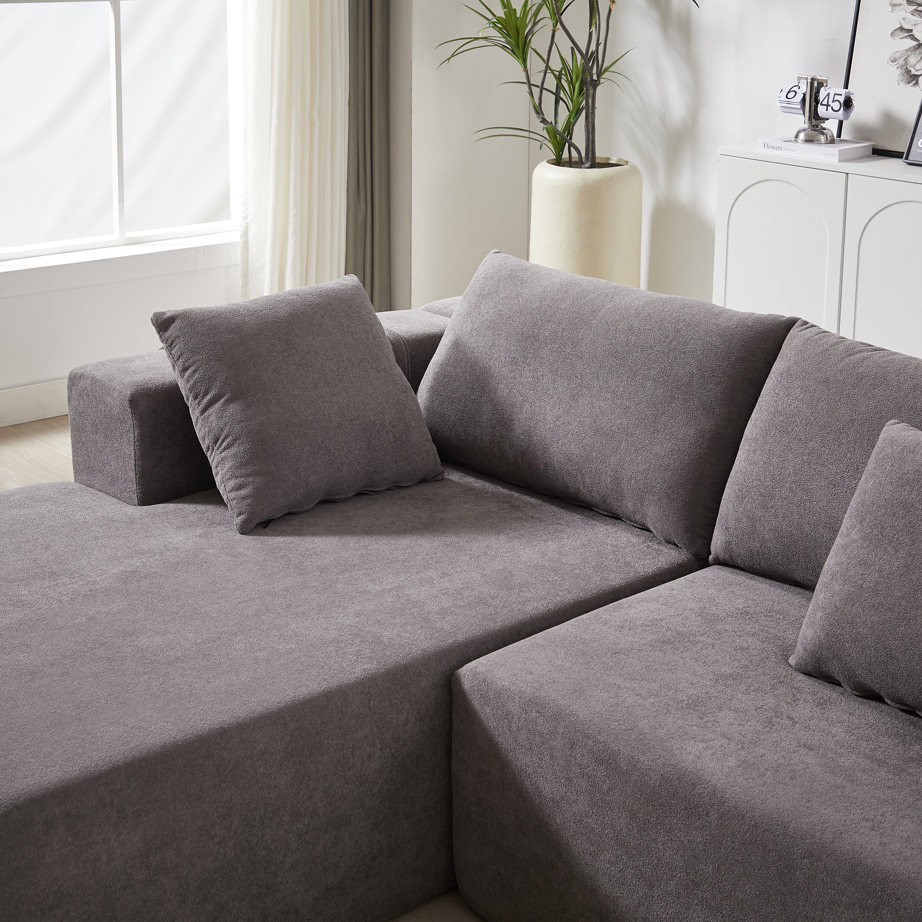 Modern Chenille Upholstered Sectional Sofa Couch Set,Modular 108' L Shaped Sectional Living Room Sofa Set With 6 Pillows,Free Combination Sofa Couch for Living Room,Bedroom(Left Chaise)