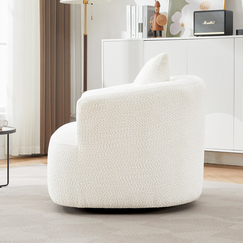 360° Swivel Barrel Sofa Chair with Throw Pillow, Chenille Upholstered Accent Chair, Beige, 38.2'