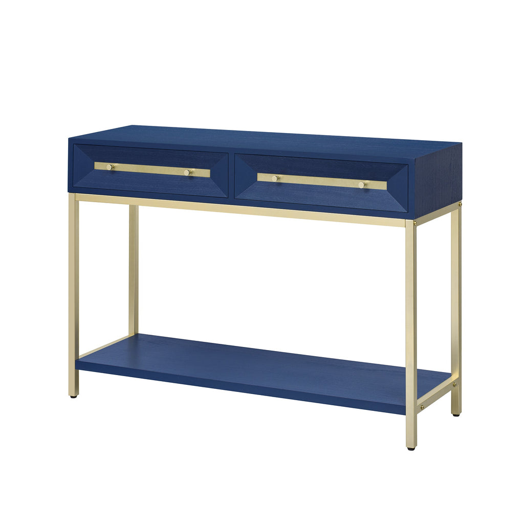 TREXM Entryway Table, Console Table with Two Drawers, Retro Hallway Table with Striking Geometric Design for Entryway and Living Room (Navy)