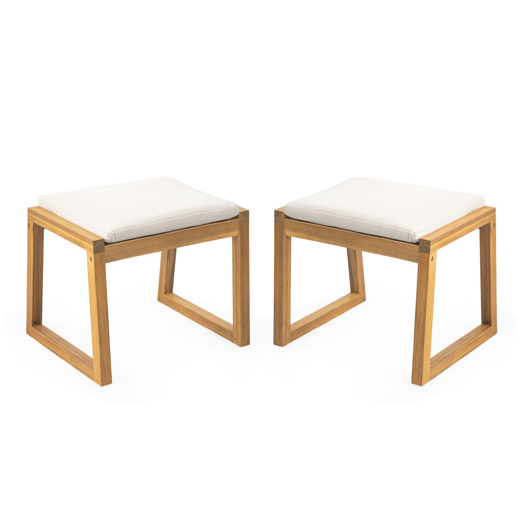 Acacia Wood Outdoor Dining Set of 5, Patio Dining Furniture Set with 1 Table 2 Benches 2 Chairs, Teak and  Beige
