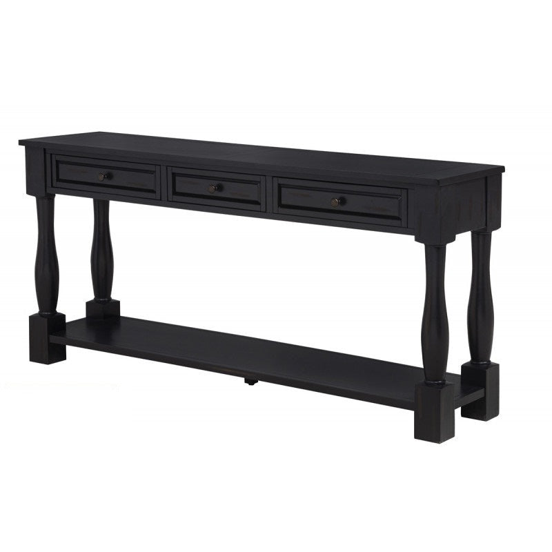 63' Long Console Table with Drawers and Shelf for Entryway, Hallway, Living Room, Acacia Wood Table, Espresso Finish