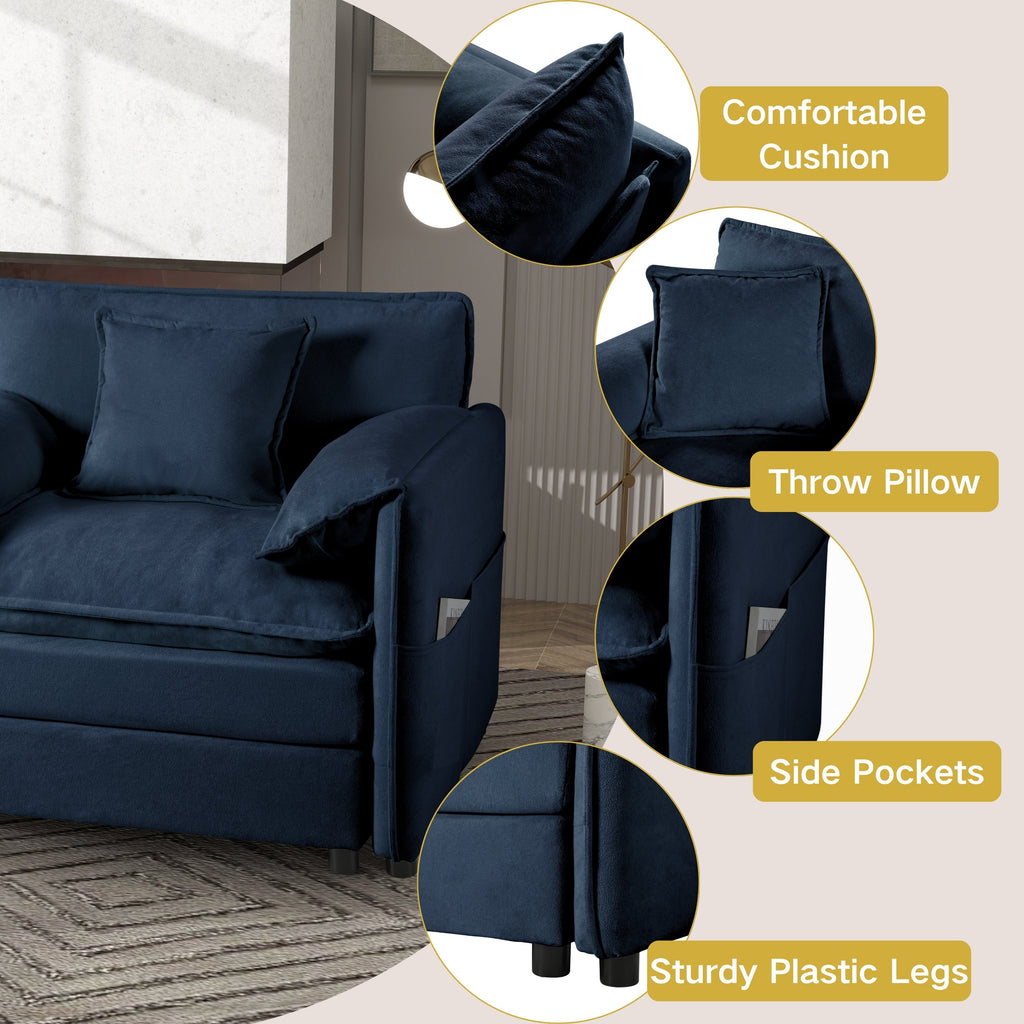 Modular Sectional Sofa, Oversized Deep Seat U Shaped Couch Set for Living Room, 4-Seater Comfy Cloud Couches with Two Movable Ottomans, DIY Combination, Chenille,Blue