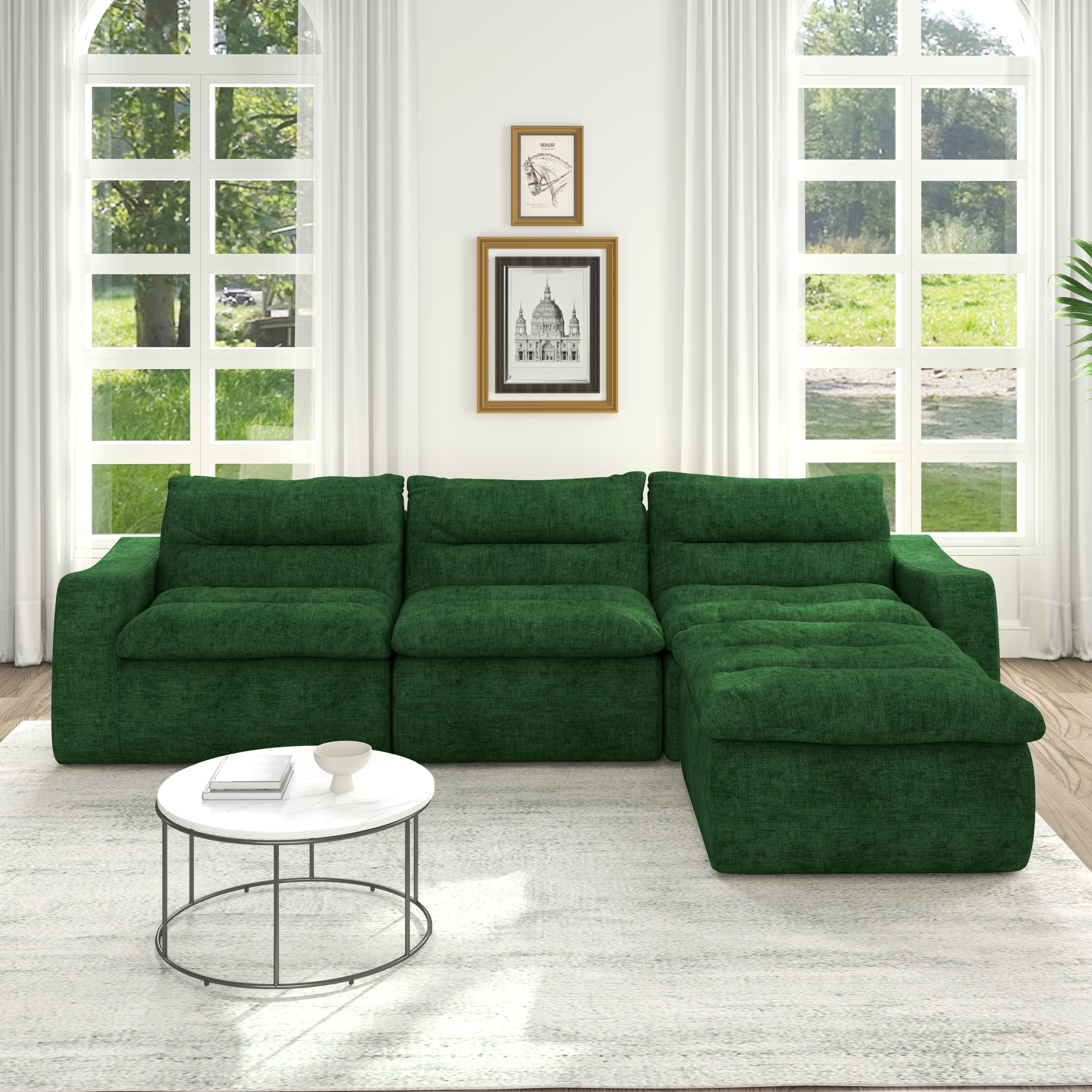 Right sofa seat, L-shaped modular combined sofa, compressed combined sofa, modern lazy style comfortable beanbag sofa-Green