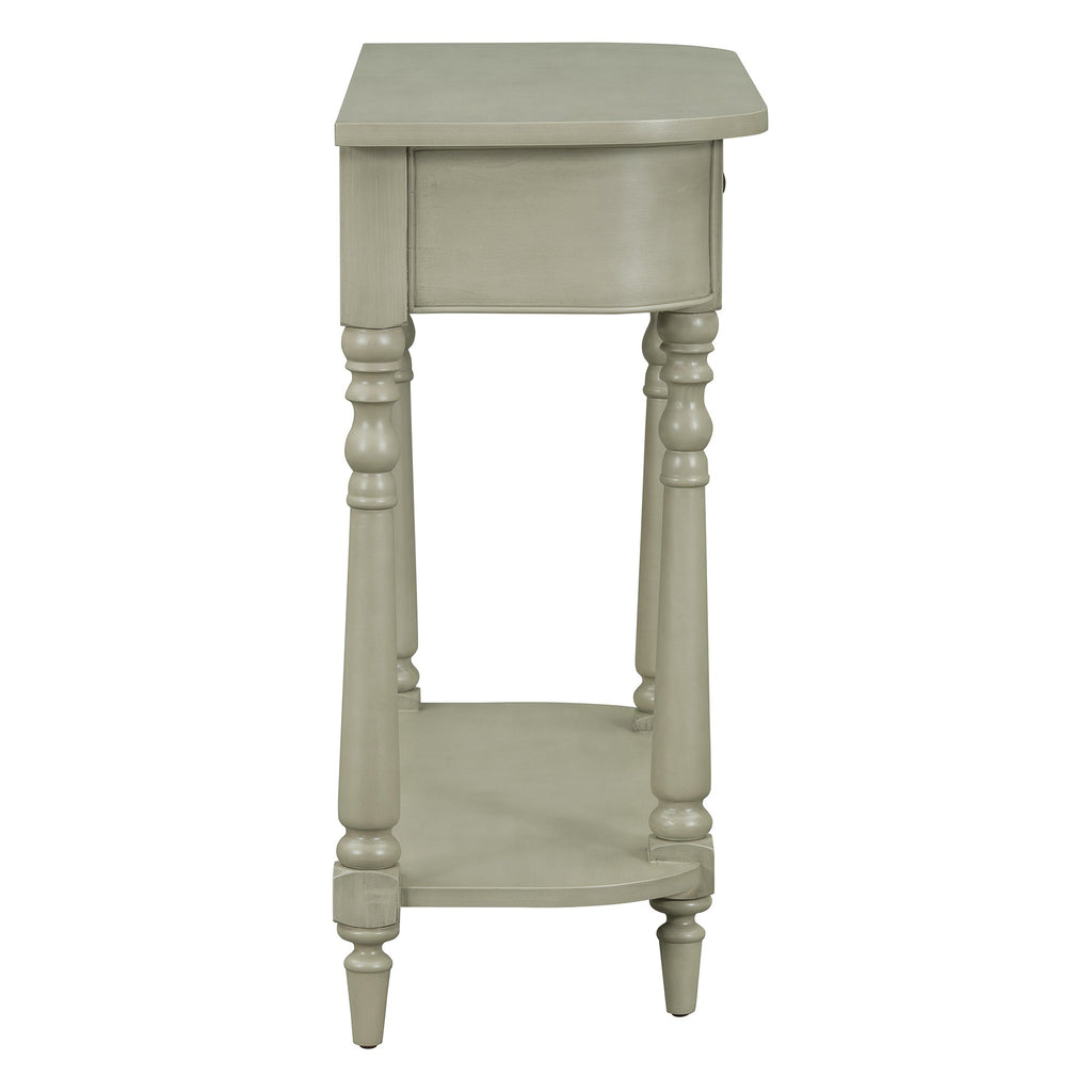 TREXM Narrow Console Table with Curved Corner, Retro Entryway Table with Top Drawer and Open Shelf, Sofa Table Console Tables for Entryway, Hallway and Living Room (Gray)