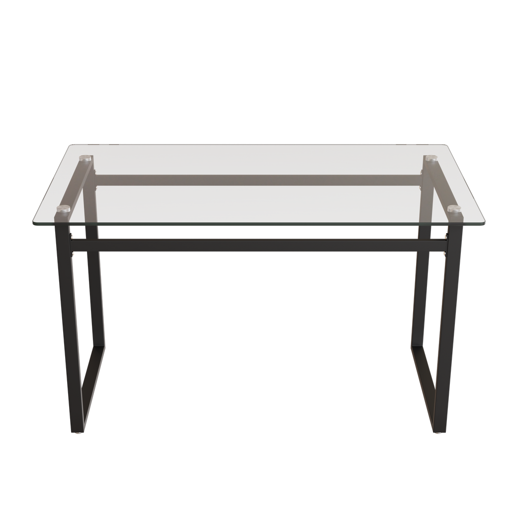 Modern Minimalist Rectangular Glass Dining Table for 4-6 with Tempered Glass Tabletop and Black Chrome Metal Legs