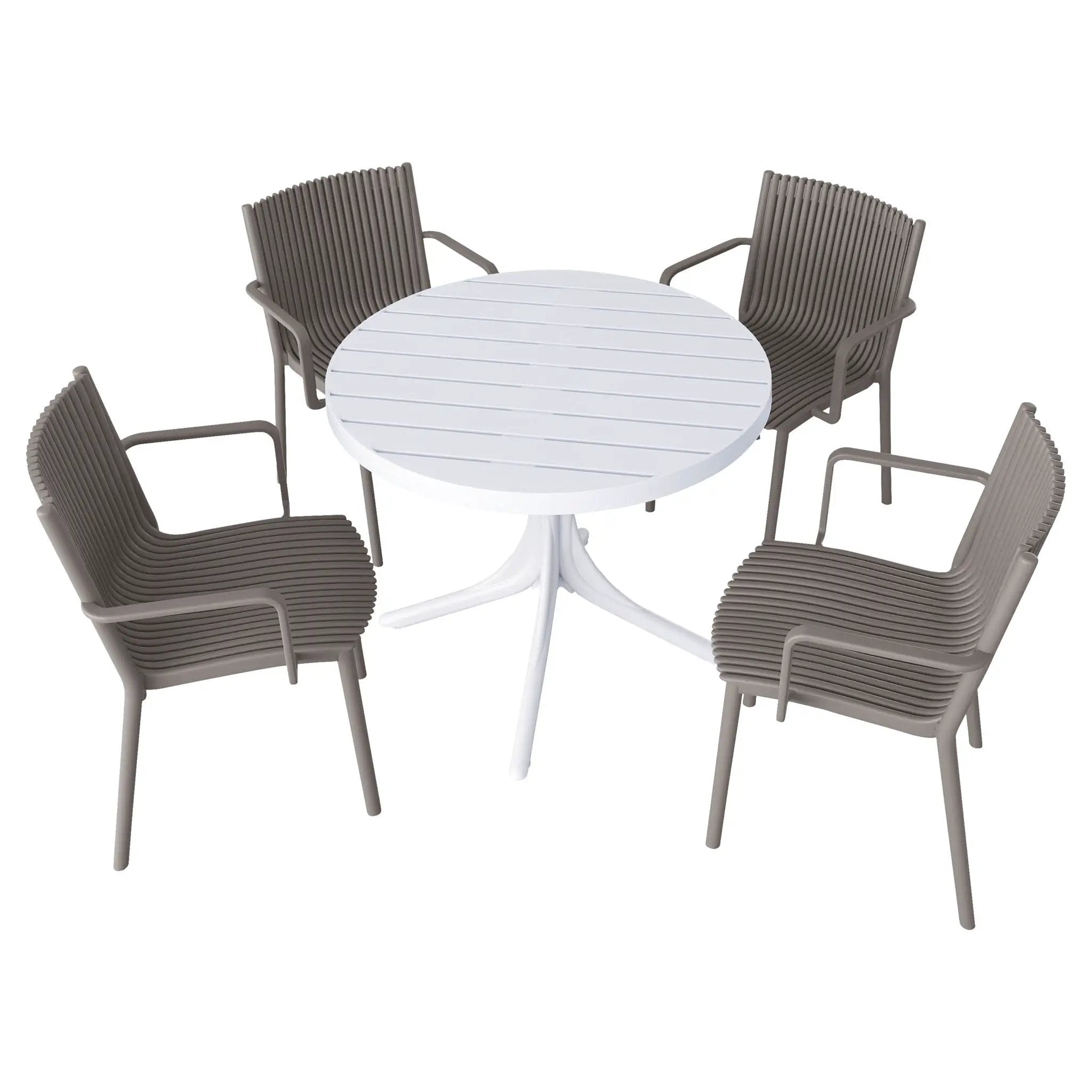 4 Modern Stackable Plastic Armchair Matched With Round Table
