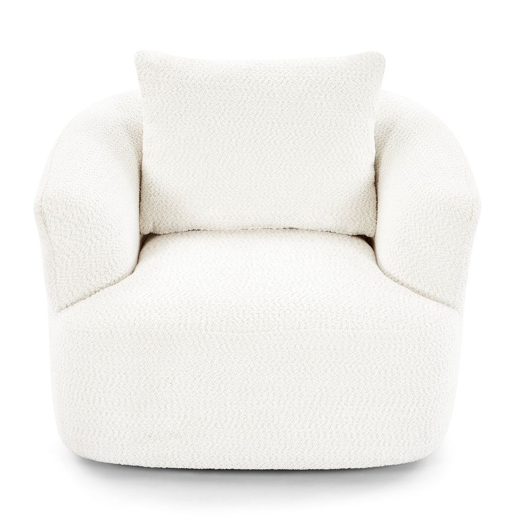 360° Swivel Barrel Sofa Chair with Throw Pillow, Chenille Upholstered Accent Chair, Beige, 38.2'