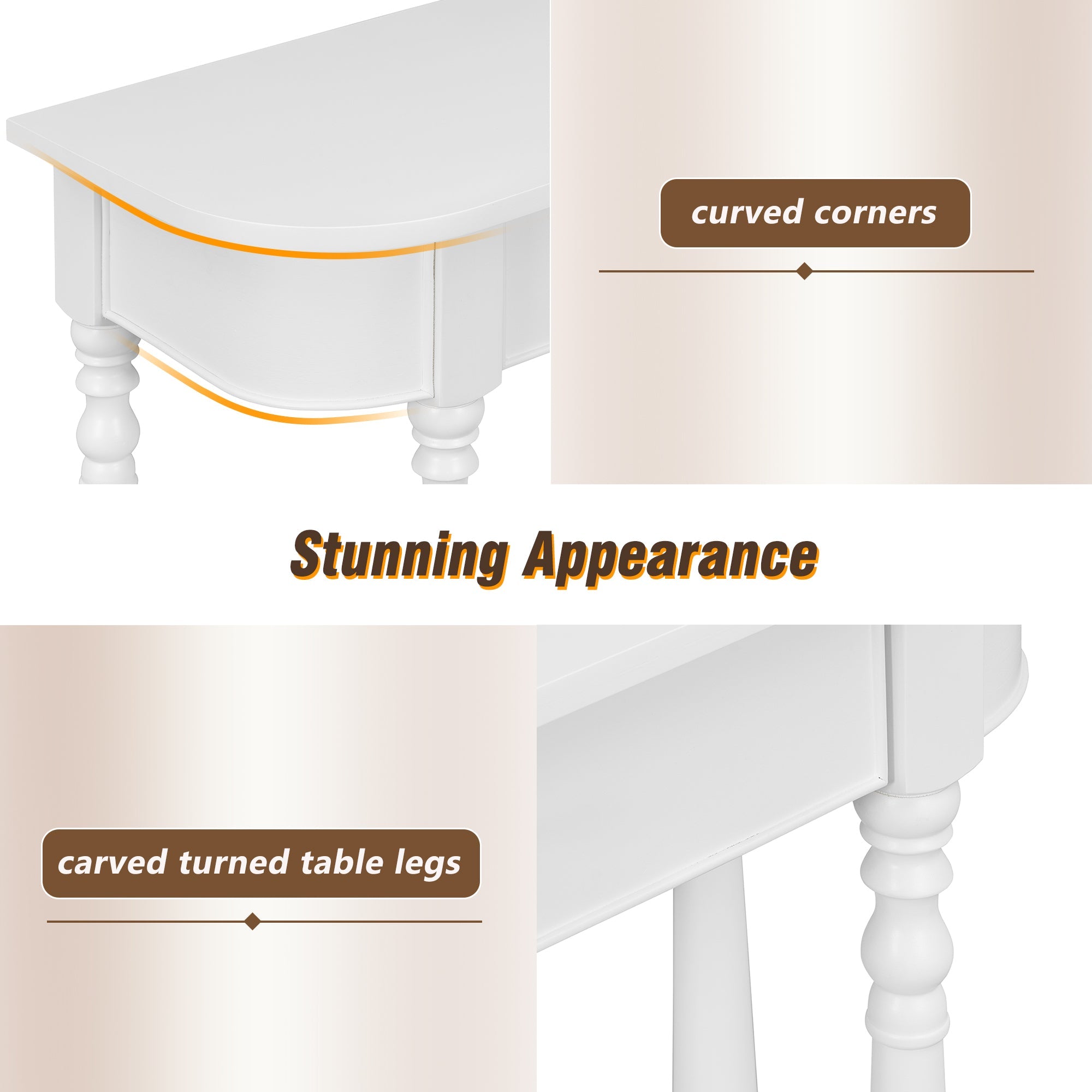 TREXM Narrow Console Table with Curved Corner, Retro Entryway Table with Top Drawer and Open Shelf, Sofa Table Console Tables for Entryway, Hallway and Living Room (White)