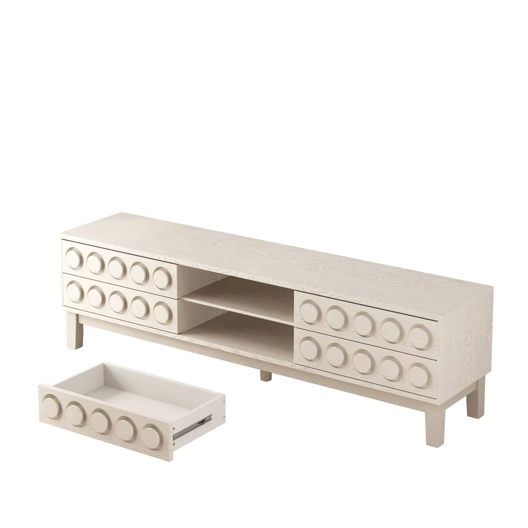 Media Console With 4 Drawers And Cable Management