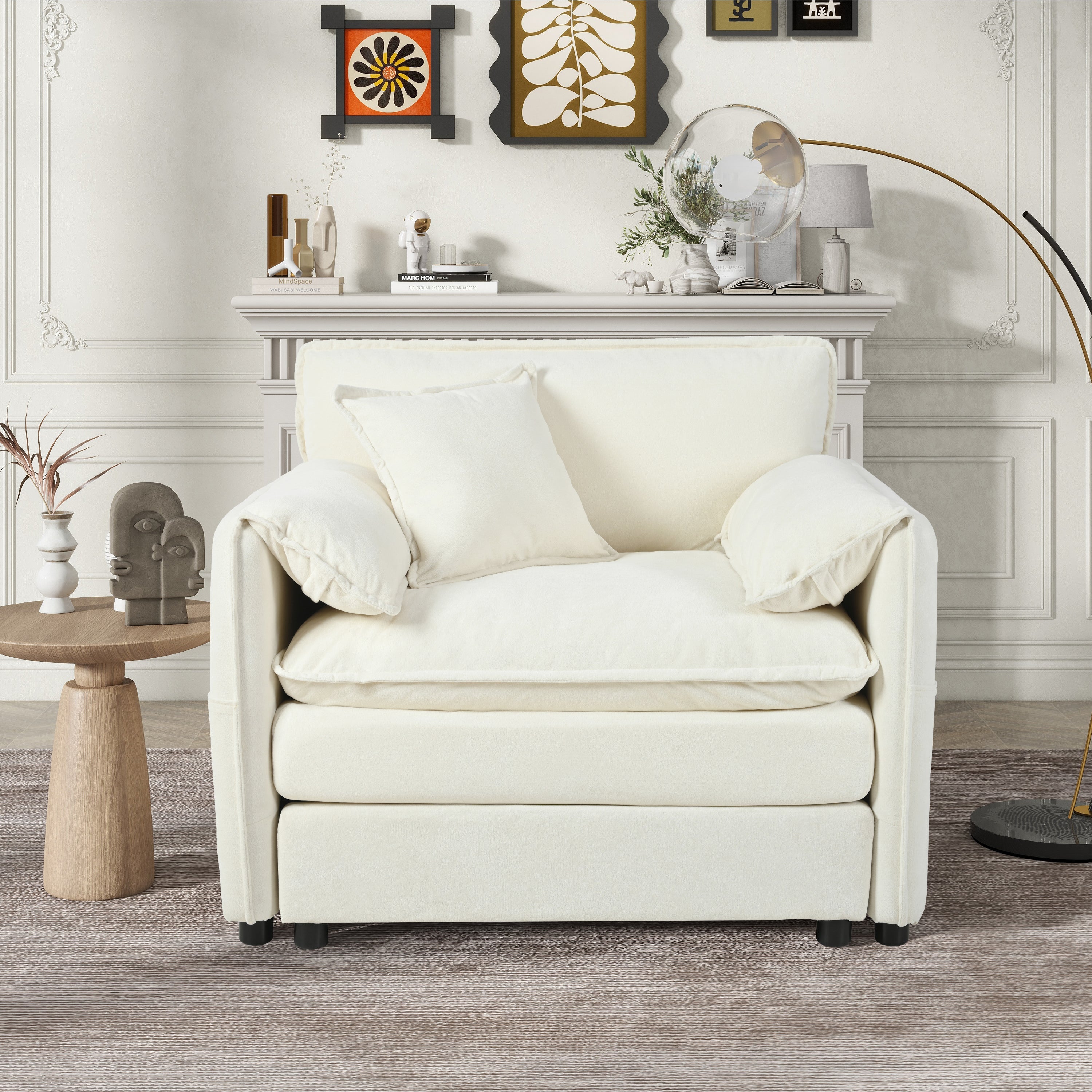 Oversized 41.73' Sofa Chair, Modern Upholstered Armchair with 1 Toss Pillow, Modular Sectional Sofa for Living Room, Deep Seat Reading Sofa for Bedroom Apartment, DIY Combination Chenille,Beige