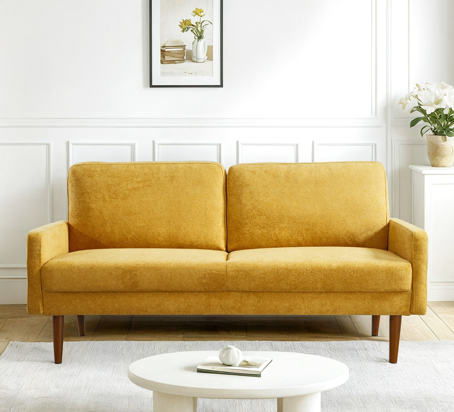 Velvet Sofa, European Style with Sleek Design, Modern & Vintage Flair, Upholstered 3 Seater Couch, Chic Living Room Furniture Seating for Home, Apartment or Office, Mustard Yellow