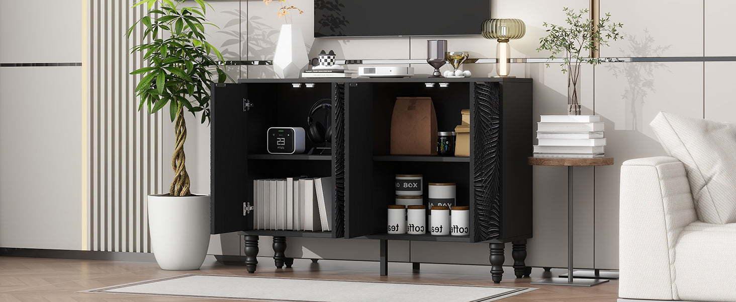 U-Can 47.2'' Modern TV Stand, Entertainment Center Media Console with 2 Spacious Storage Space, Solid Wood Legs and Anti-tip Device For Living room, Up to 43''