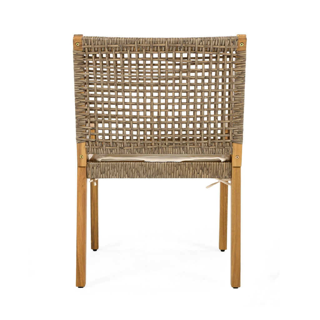 Outdoor Dining Set – Premium Acacia Wood Della Table & Wicker Chairs with Cream Cushion for Comfortable Dining Experience,Suitable for large gatherings(1 Table + 4 Chairs)