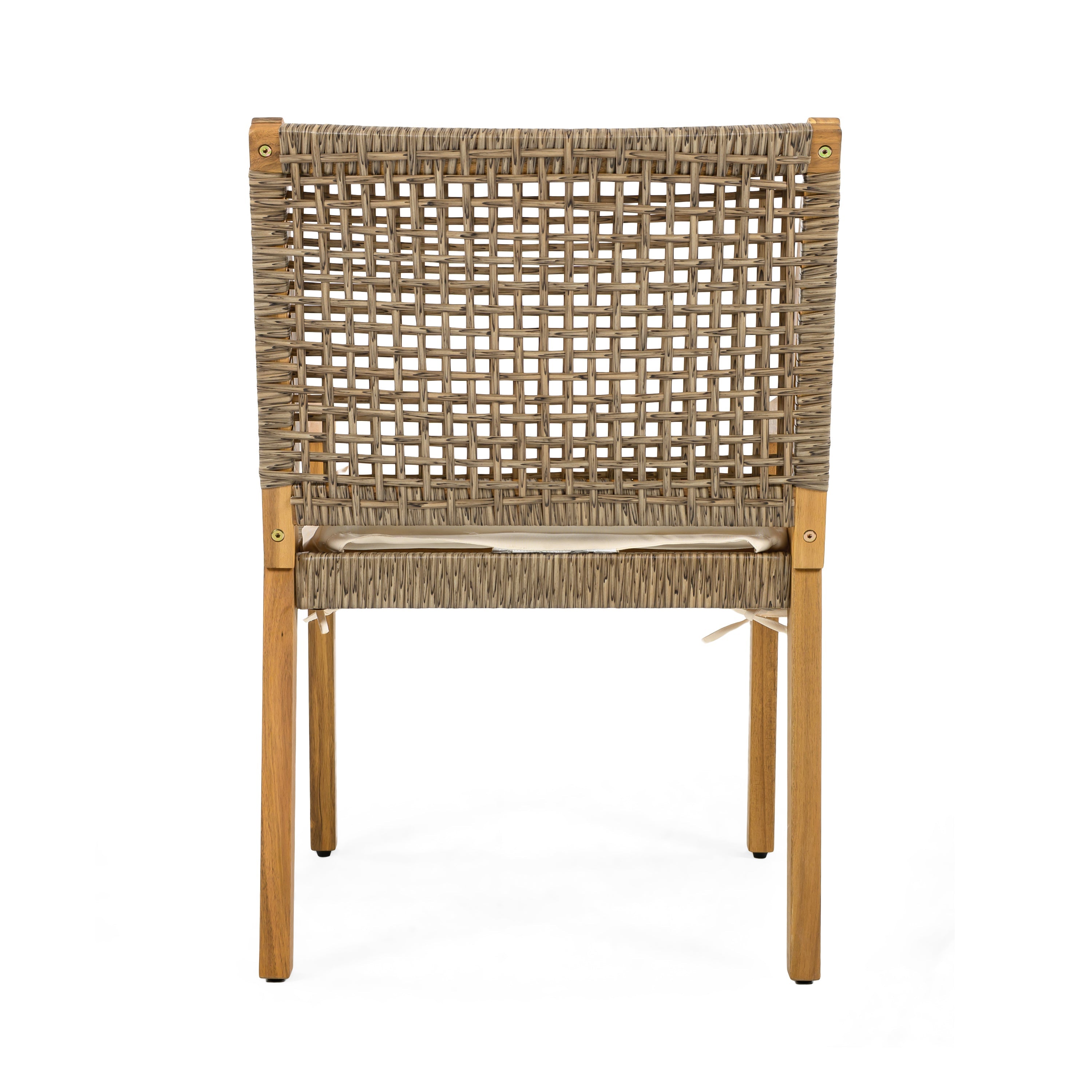 Outdoor Dining Set – Premium Acacia Wood Della Table & Wicker Chairs with Cream Cushion for Comfortable Dining Experience,Suitable for large gatherings(1 Table + 4 Chairs)