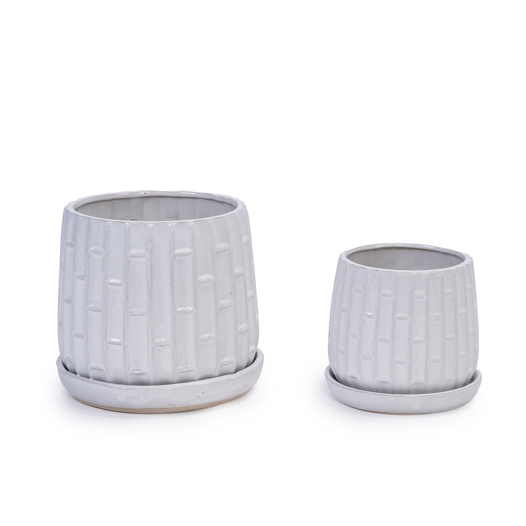 Set of 2 Ceramic Flowerpot, 7' Modern Planter for Patio, Garden, Windowsill - White