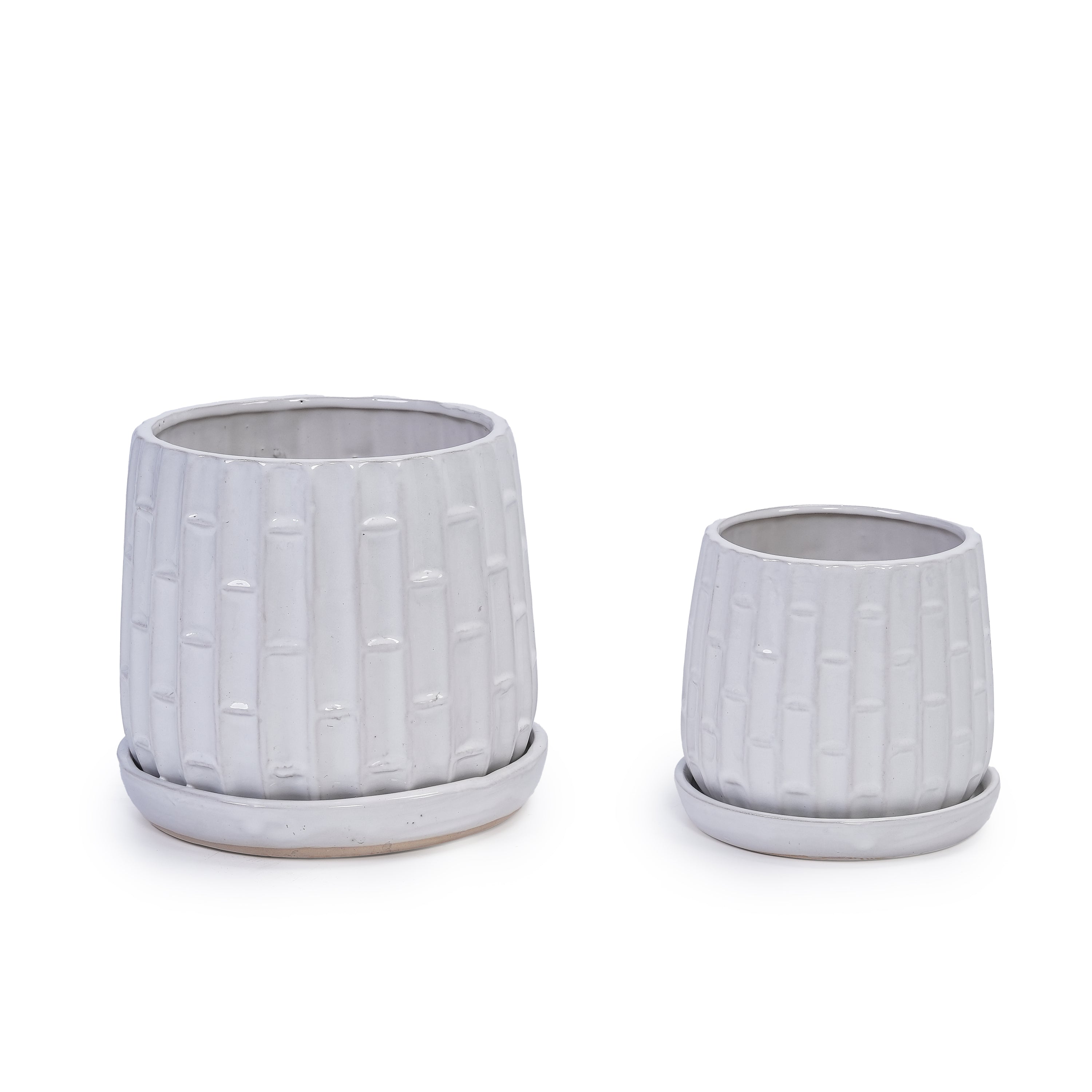 Set of 2 Ceramic Flowerpot, 7' Modern Planter for Patio, Garden, Windowsill - White
