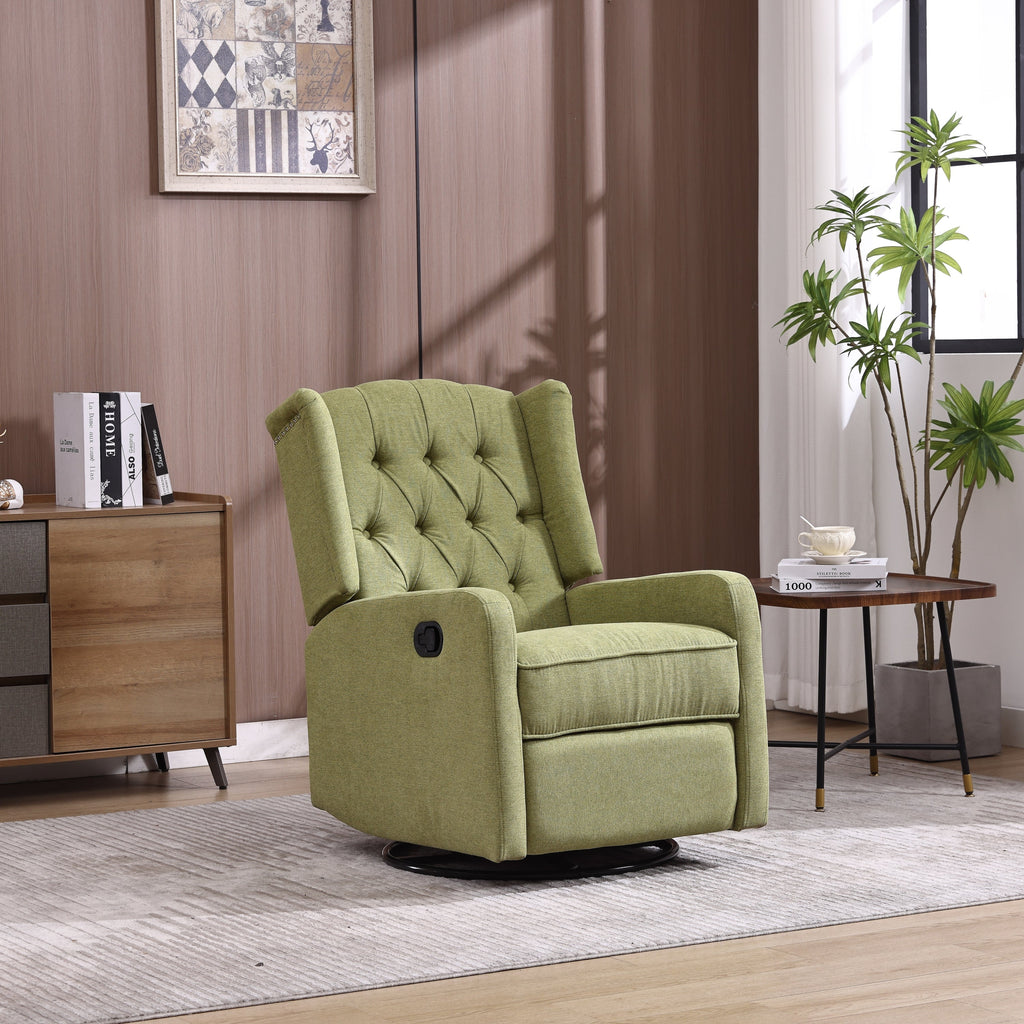 COOLMORE Rocking Recliner Chair,360 Degree Swivel Nursery Rocking Chair,Glider Chair,Modern Small Rocking Swivel Recliner Chair for Bedroom,Living Room Chair Home Theater Seat (Ovive Green)