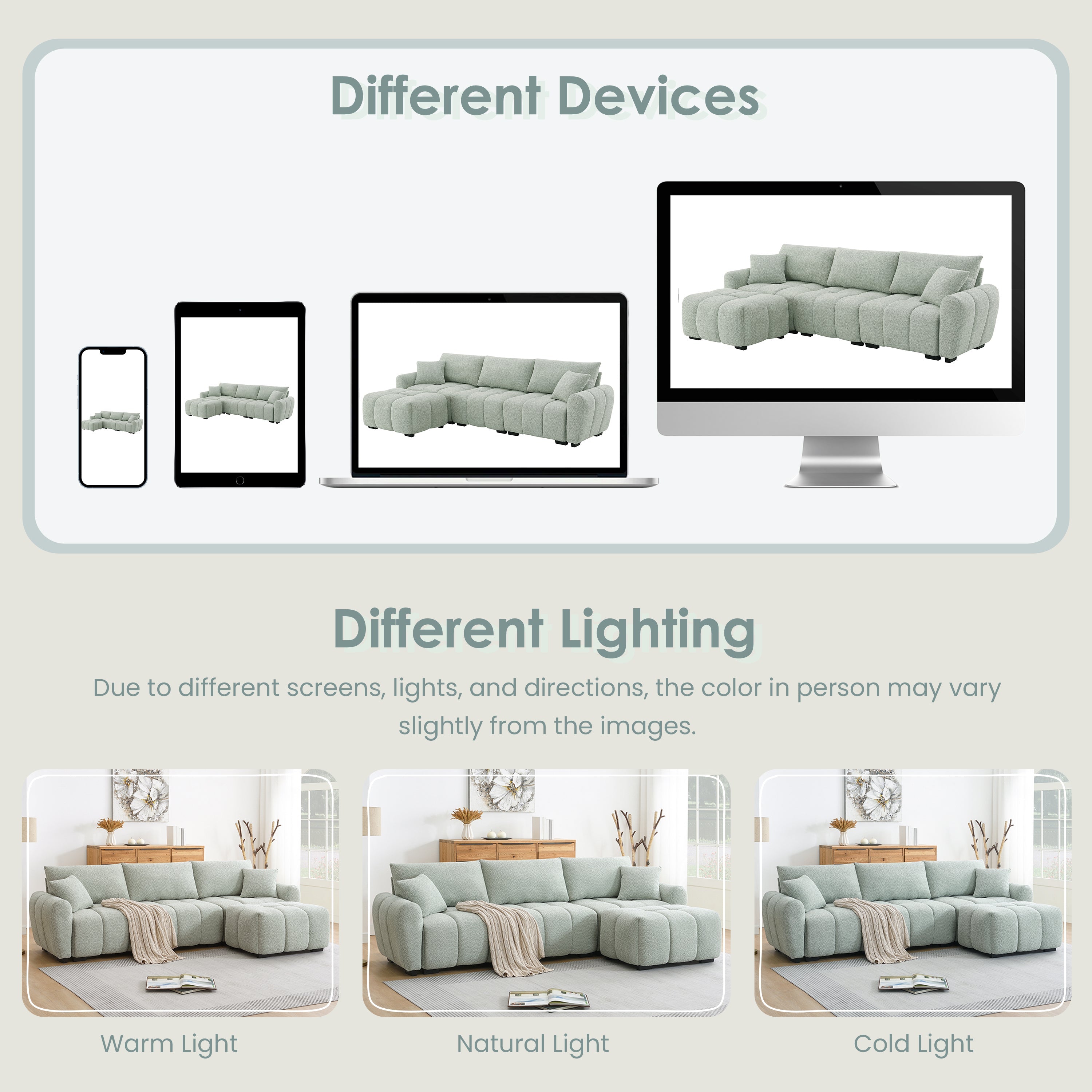 110' Modular Sectional Sofa, L Shape with Extra-large Seat, Pull-line Design, Movable Ottoman, High Density Foam, Free Combination, Sturdy Metal&Wood Frame, Boucle Fabric, 3 Colors