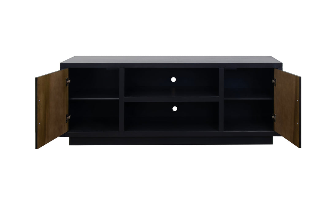 Aria 66 inch TV Stand for TVs up to 80 inches, No Assembly Required, Black and Walnut Finish