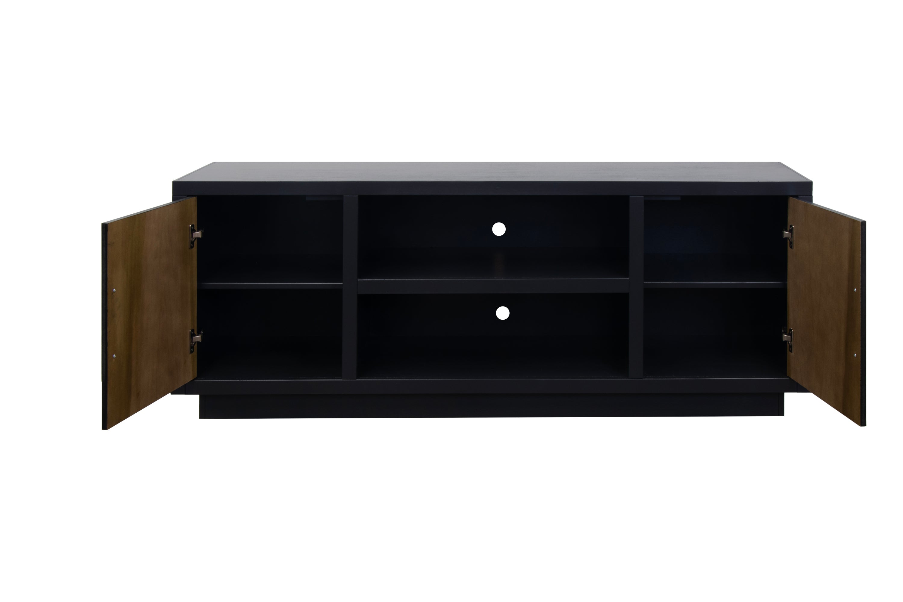 Aria 66 inch TV Stand for TVs up to 80 inches, No Assembly Required, Black and Walnut Finish