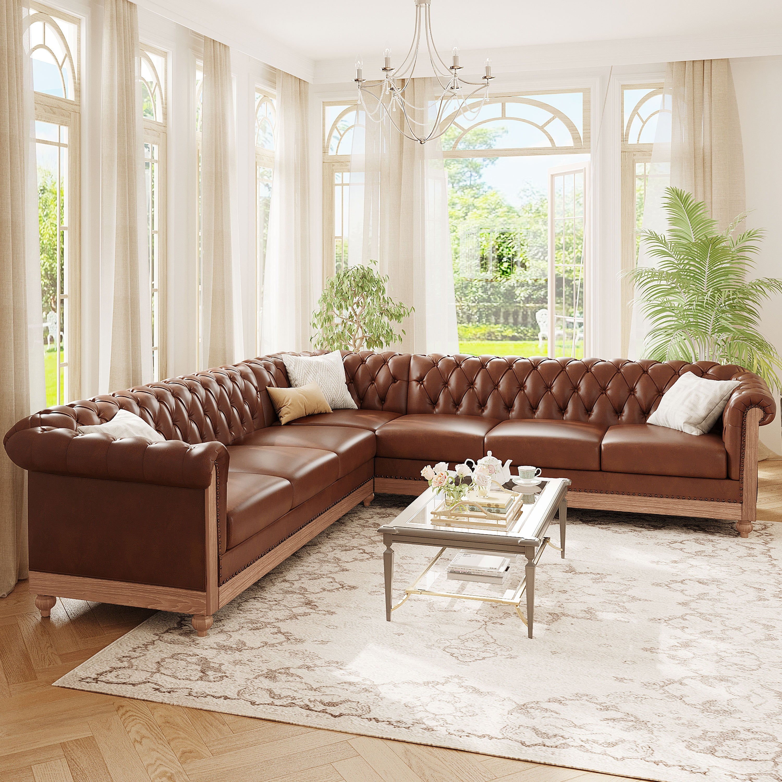 Mirod Comfy Large Sectional Sofa with Wooden Legs, Retro Style for Living Room
