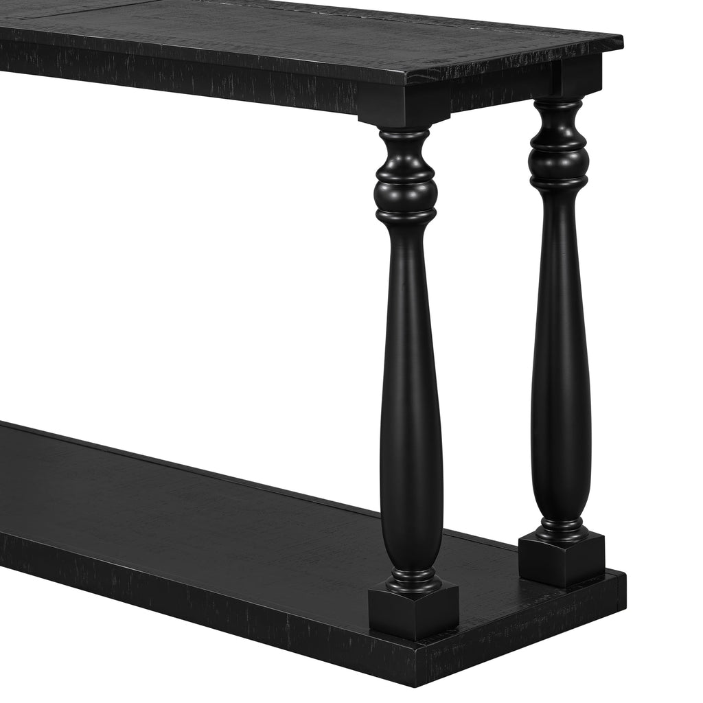 U_STYLE Vintage Wood Grain Console Table with Bottom Shelf and Four Vase Legs, Suitable for Entryway, Hallway, Living Room, Bedroom
