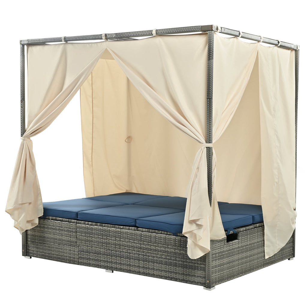 U_Style Adjustable Sun Bed With Curtain,High Comfort,With 3 Colors