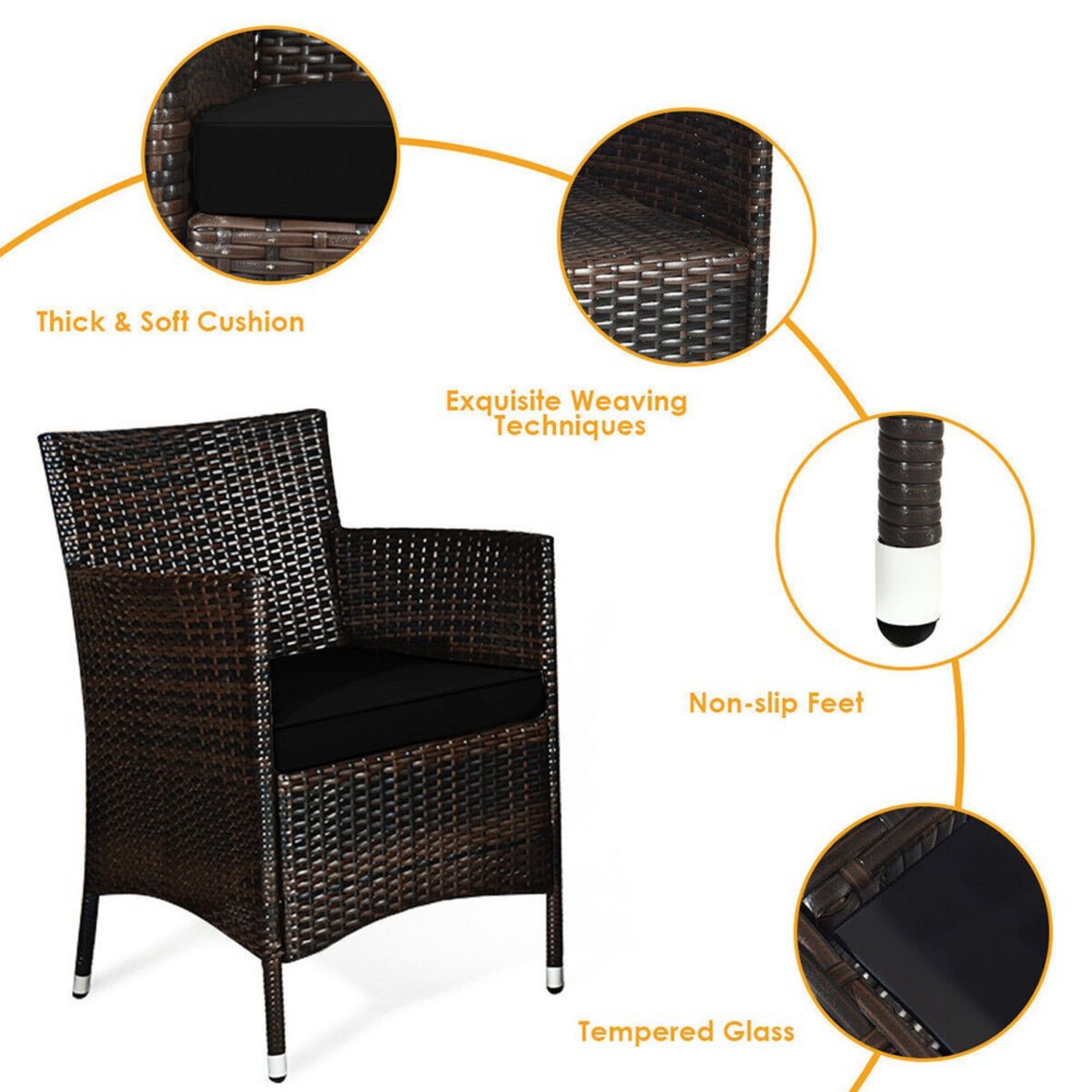 4PCS Outdoor Rattan Patio Furniture Set With Cushions & Coffee Table (SAK75463)