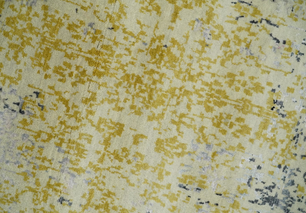 4x6 Fine Hand Knotted Gold, Gray and Ivory Modern Abstract Wool and SIlk Area Rug | AGR17