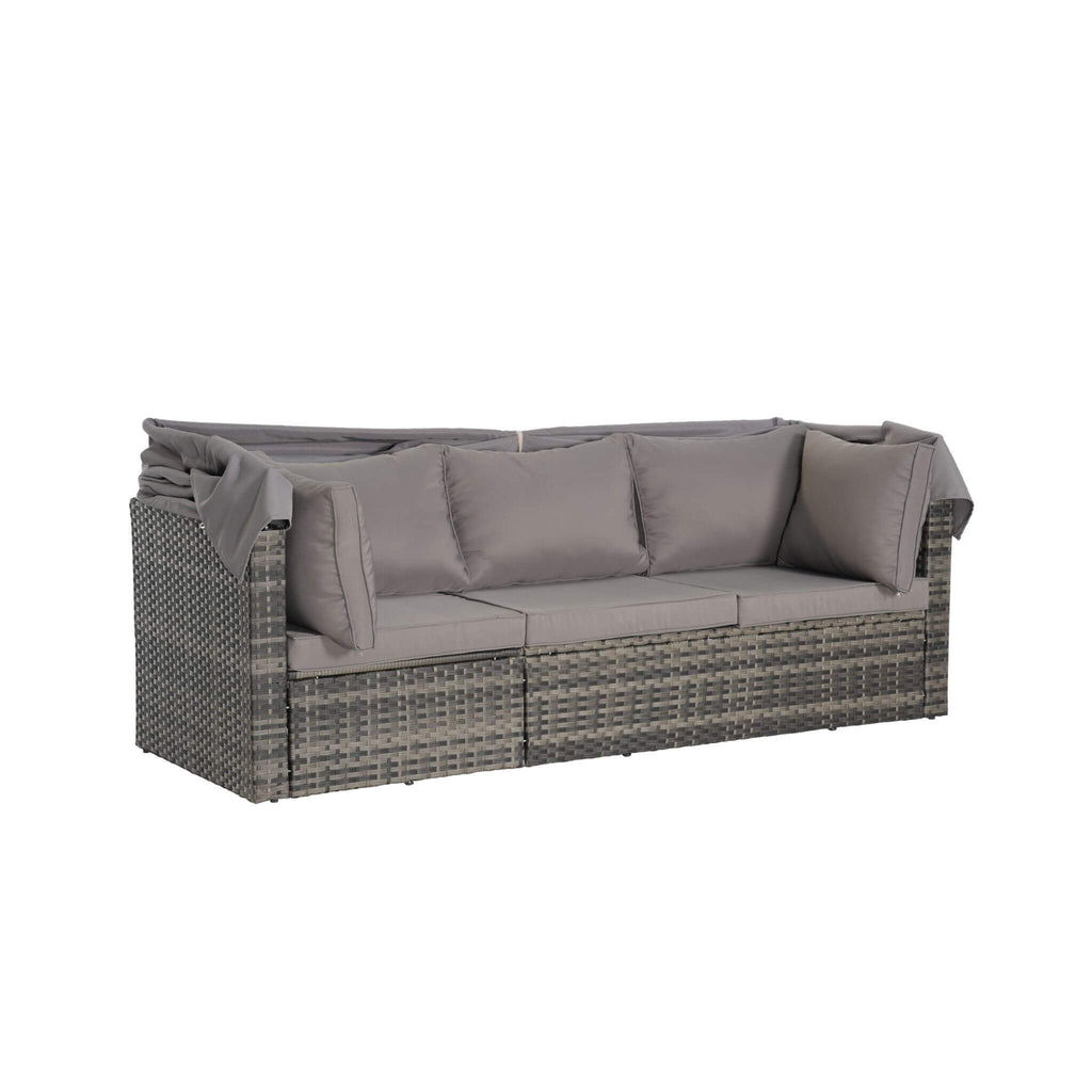 5 PCS Outdoor Patio Wicker Daybed Furniture Set With Retractable Canopy (SAK37816)