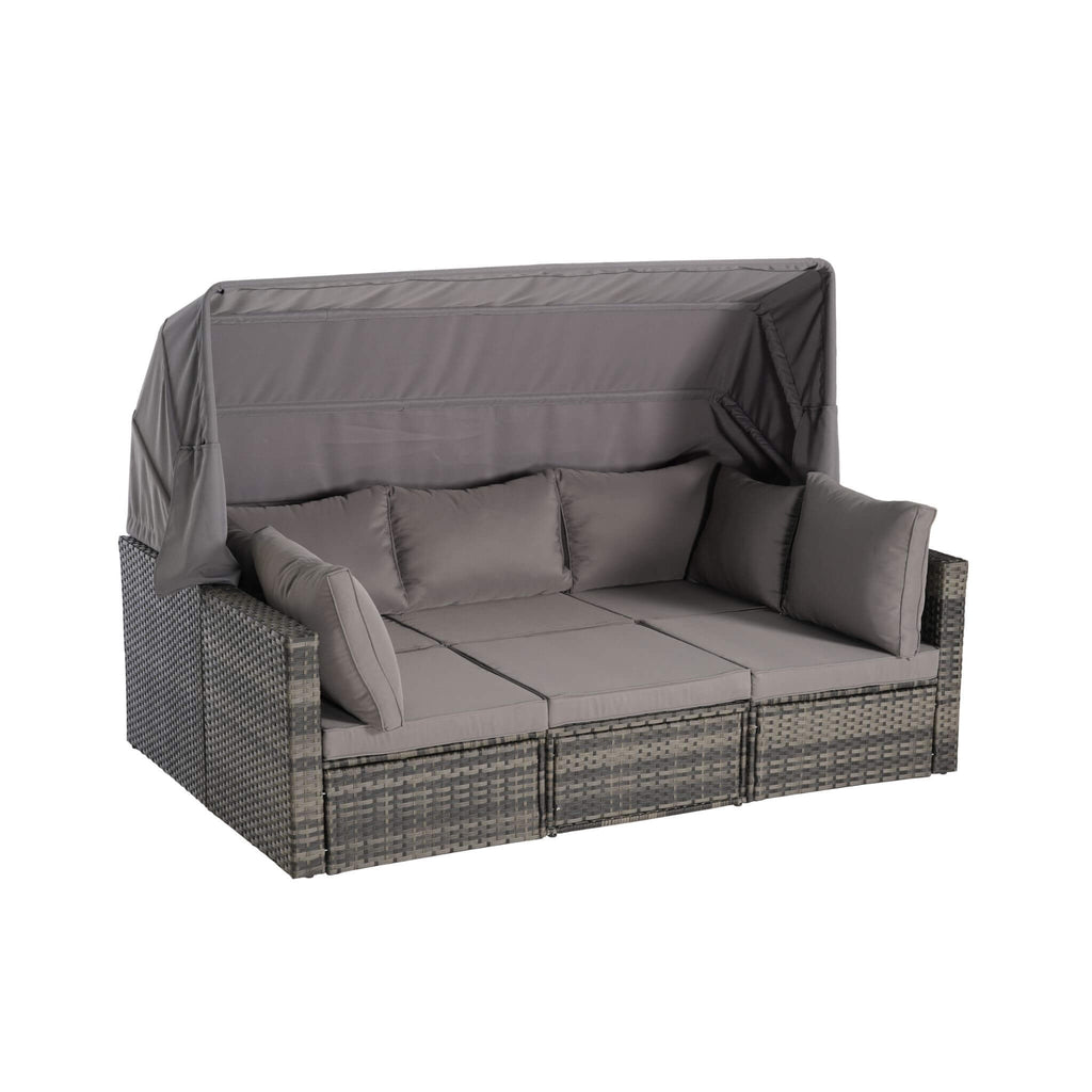 5 PCS Outdoor Patio Wicker Daybed Furniture Set With Retractable Canopy (SAK37816)