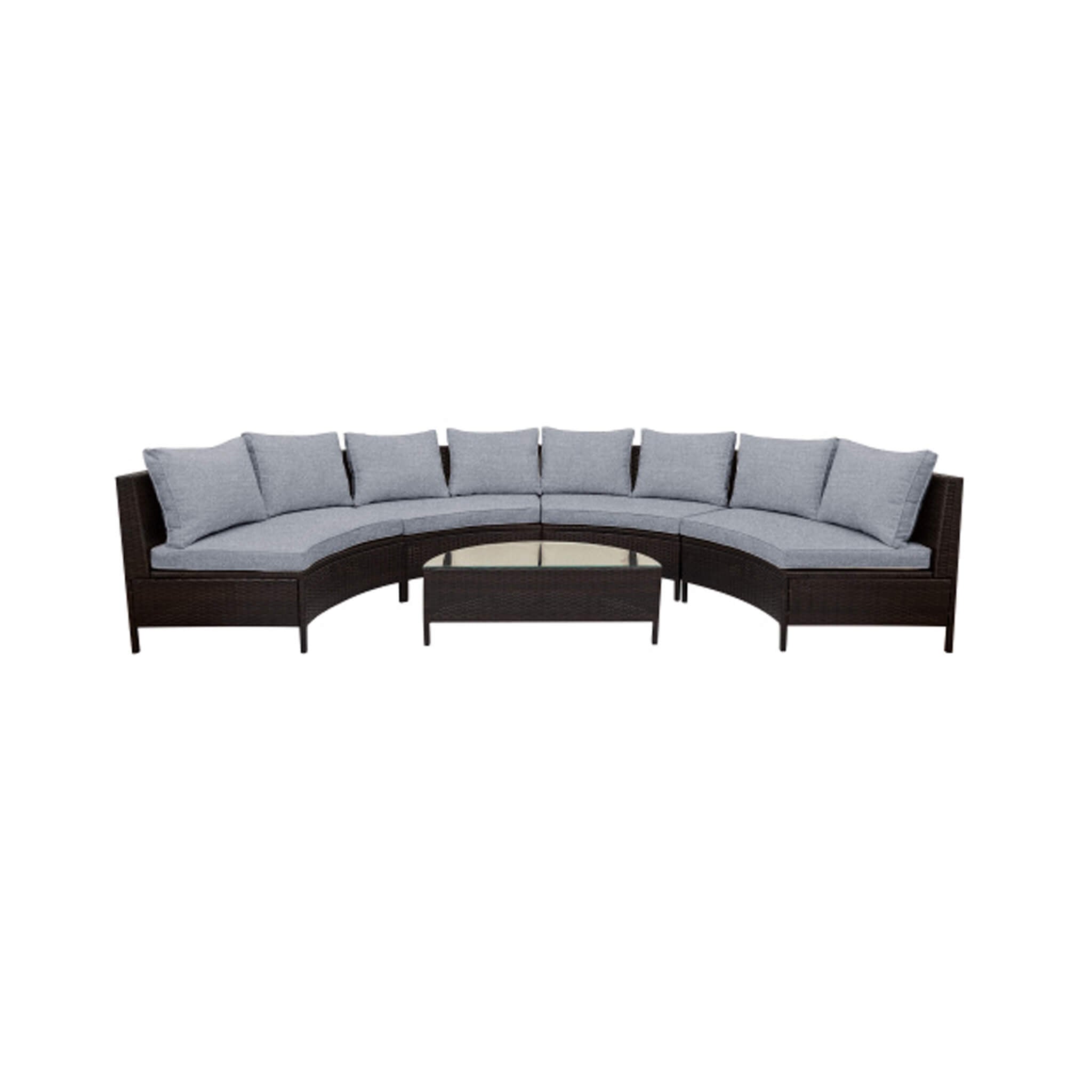 Premium 5-Piece All-Weather Half-Moon Outdoor Rattan Wicker Patio Sectional Sofa Furniture Set With Tempered Glass Table (SAK32615)