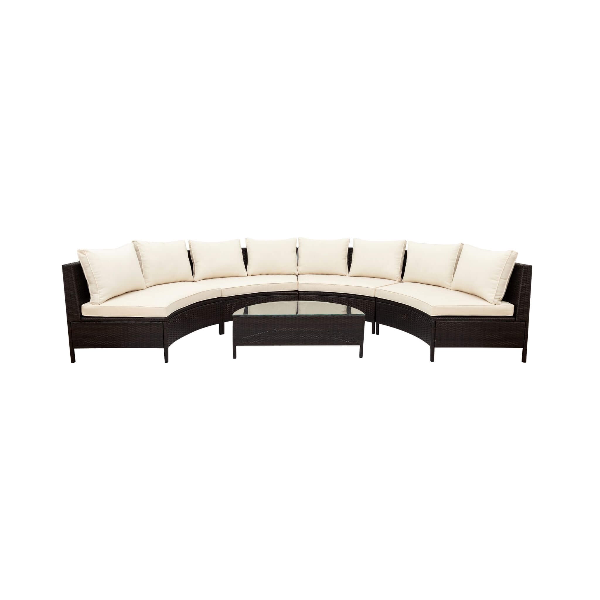 Premium 5-Piece All-Weather Half-Moon Outdoor Rattan Wicker Patio Sectional Sofa Furniture Set With Tempered Glass Table (SAK32615)