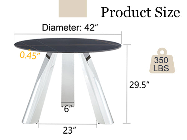 42' Luxury Sintered Stone Table: 0.45' Durable Top + 6' Steel Legs,350lb Capacity, Stain/Heat-Resistant Black Veined Surface - Modern Minimalist DesignW1512S00111