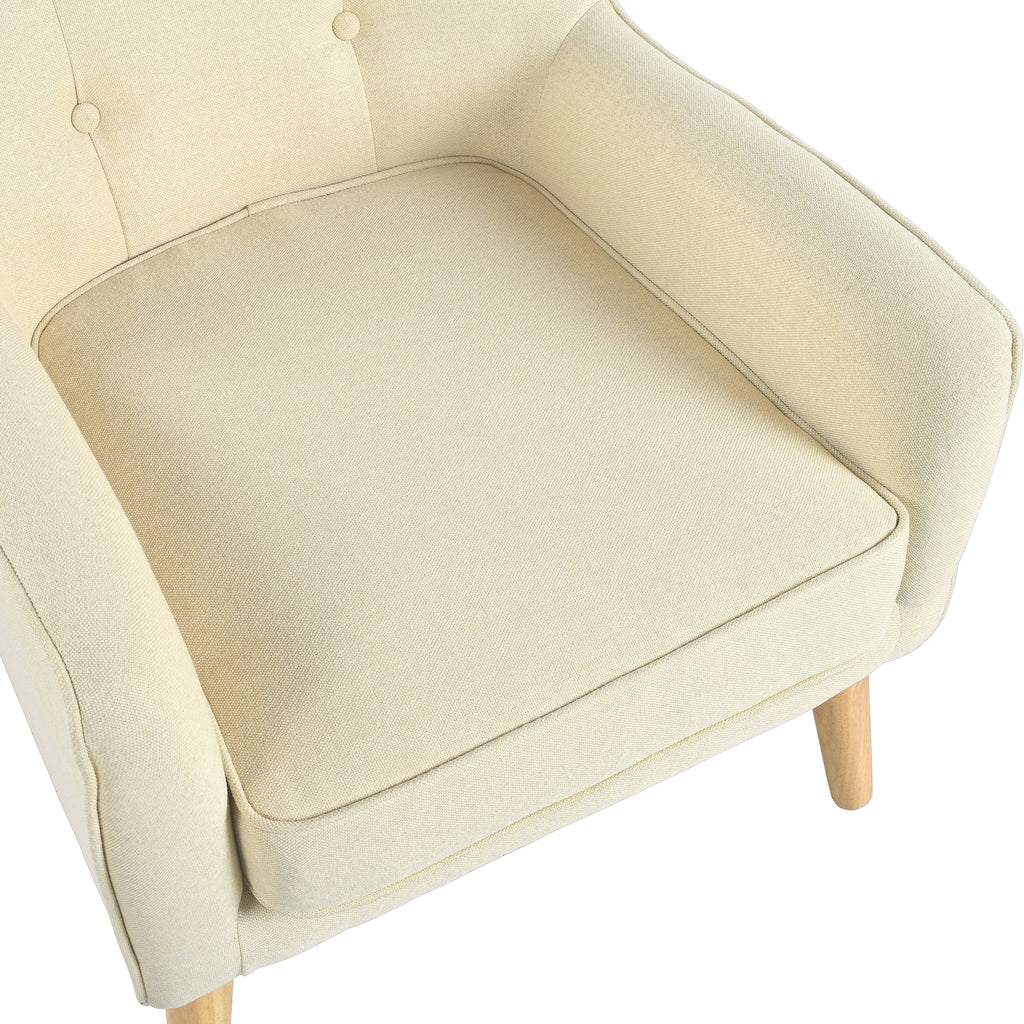 Mid-Century Modern Armchair - Tufted Fabric Accent Chair with Solid Wood Legs for Living Room, Bedroom & Office - Comfortable Polyester Upholstery - Classic Button-Tufted Back & Tapered Design